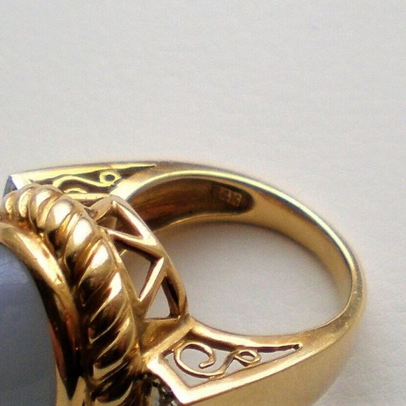 Designer Laura Ramsey 14K Yellow Gold Blue Chalcedony Diamond Cocktail Ring 12 g - Picture 10 of 12